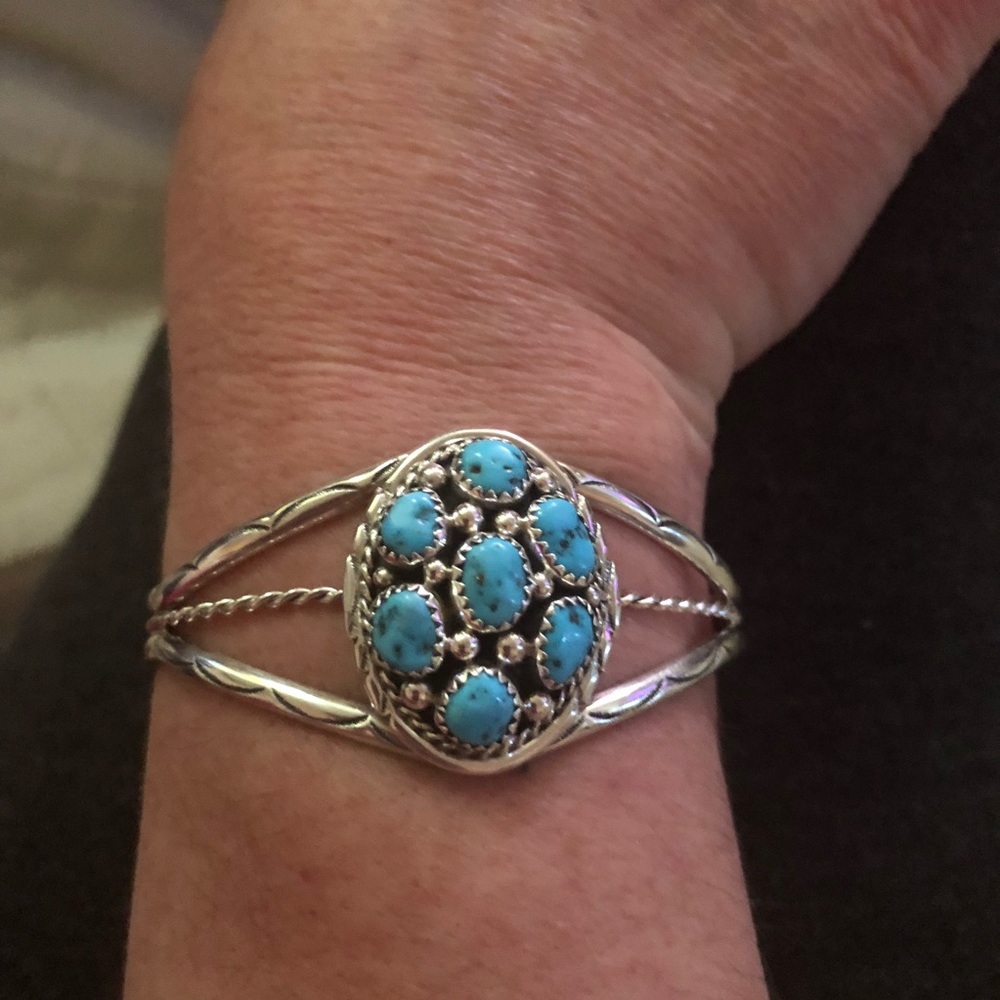 925 MULTI STONE DESIGN CUFF BRACELET W/TURQUOISE